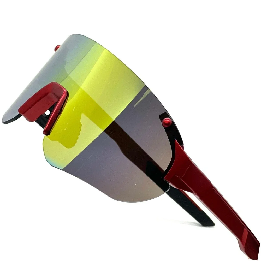 Sport Sunglasses Fire Red‎ Mirrored Lens Reflective Shield Running Glasses Men